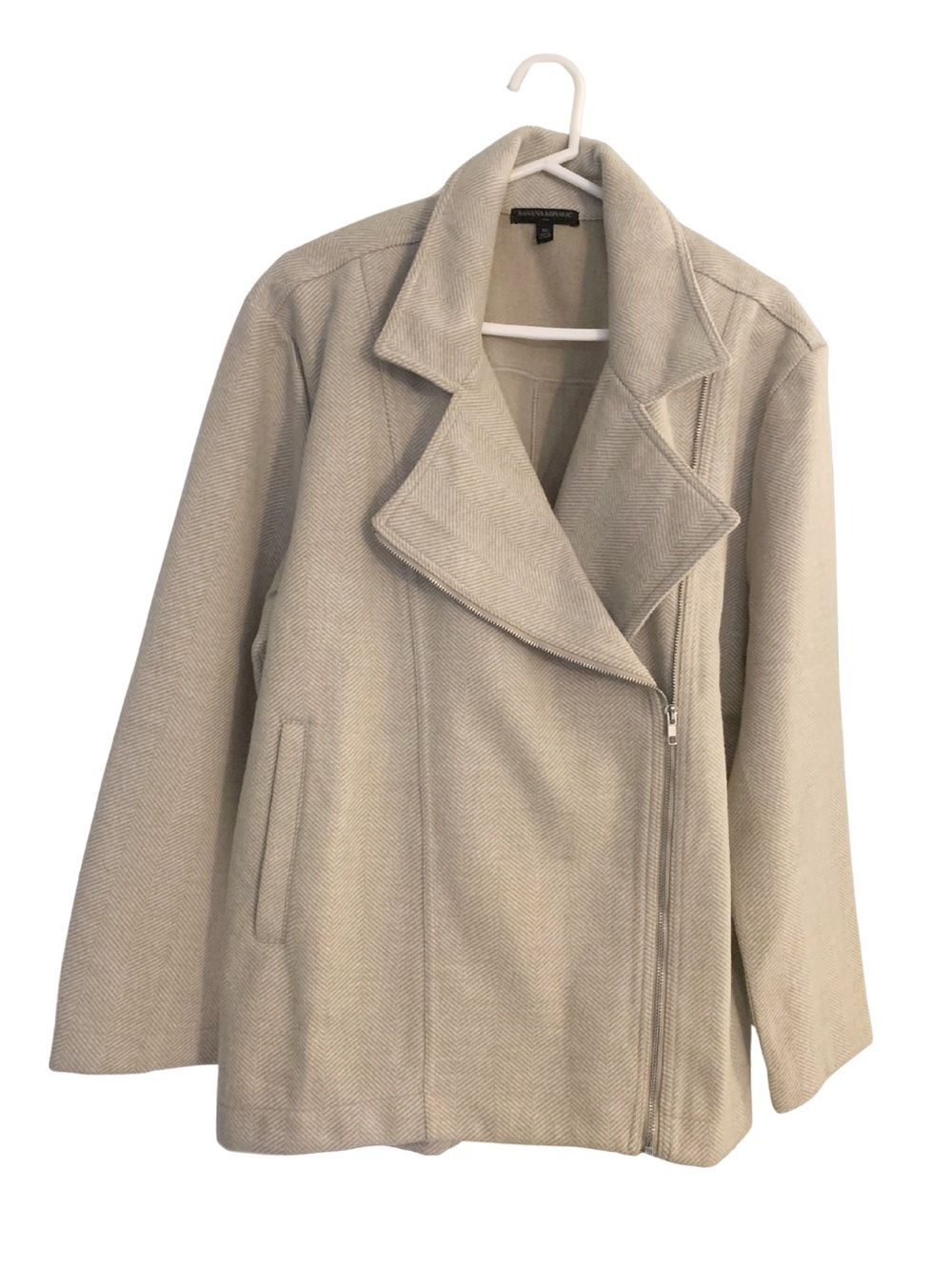 Banana Republic Chevron Moto Jacket Beige Tan Minimal Capsule Old Money Preppy
